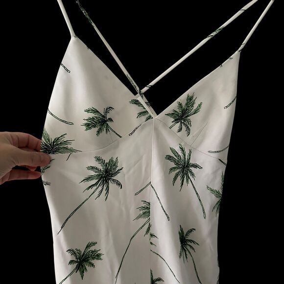 Milly White Spagetti Strap Cross Back Viscose Midi Dress with Palm Trees Size 2 - Picture 5 of 8